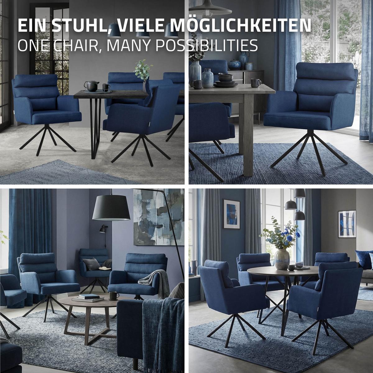 ESSZIMMERSTUHL 4er Set drehbar Dunkelblau Stoffbezug - Schwarz/Dunkelblau, Textil/Metall (64.5/93/64cm) - ML-DESIGN