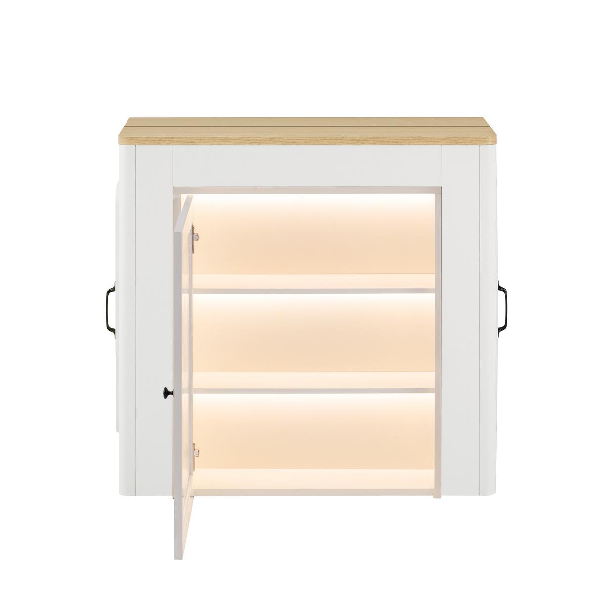 KÜCHENINSEL Mobile & Ausziehbarer Esstisch (4-in-1) mit LED - Weiß, Glas/Holzwerkstoff (83/77/40cm) - Urban Meuble
