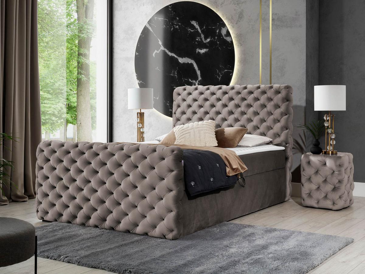 BOXBETT Chesterfield Lux - H3 - Hellbraun, Holz (160/200cm) - MIRJAN24