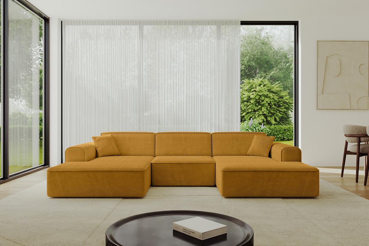 WOHNLANDSCHAFT IREA-U1-v3 - 301x165x77 cm Senfgelb - Dunkelgelb/Grün, Holzwerkstoff/Textil (301/77/165cm) - ALTDECOR