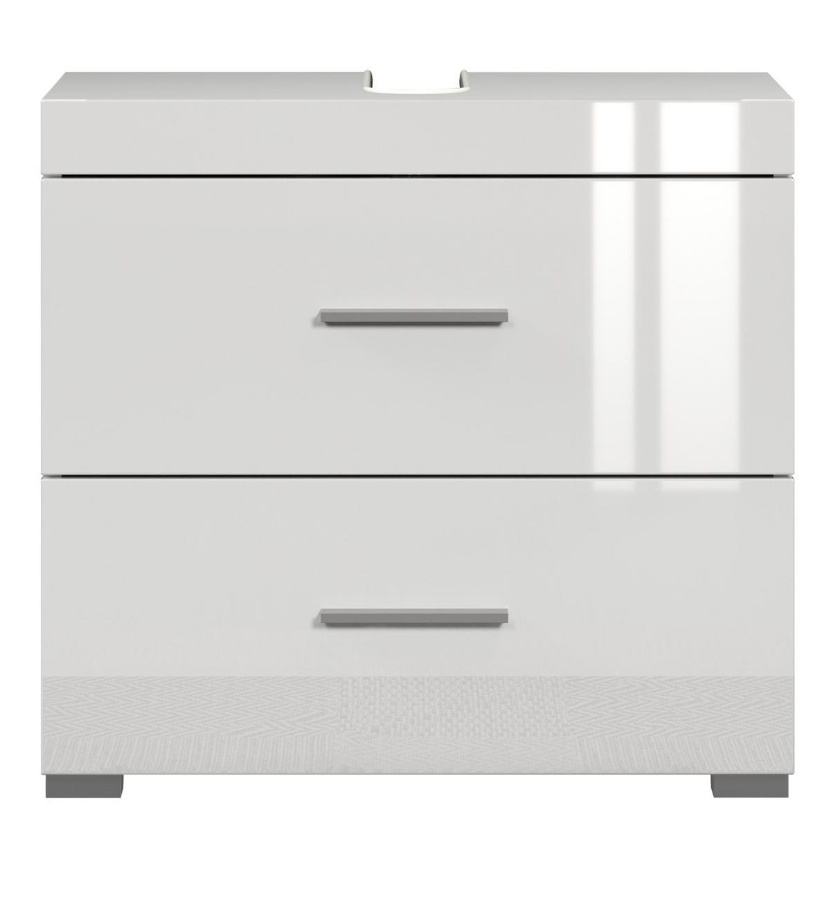 WASCHBECKENUNTERSCHRANK weiß Hochglanz 60 cm, Badschrank mit Schubladen - Weiß Hochglanz/Alufarben, Holzwerkstoff/Kunststoff (60/56/34cm) - Top.Furn