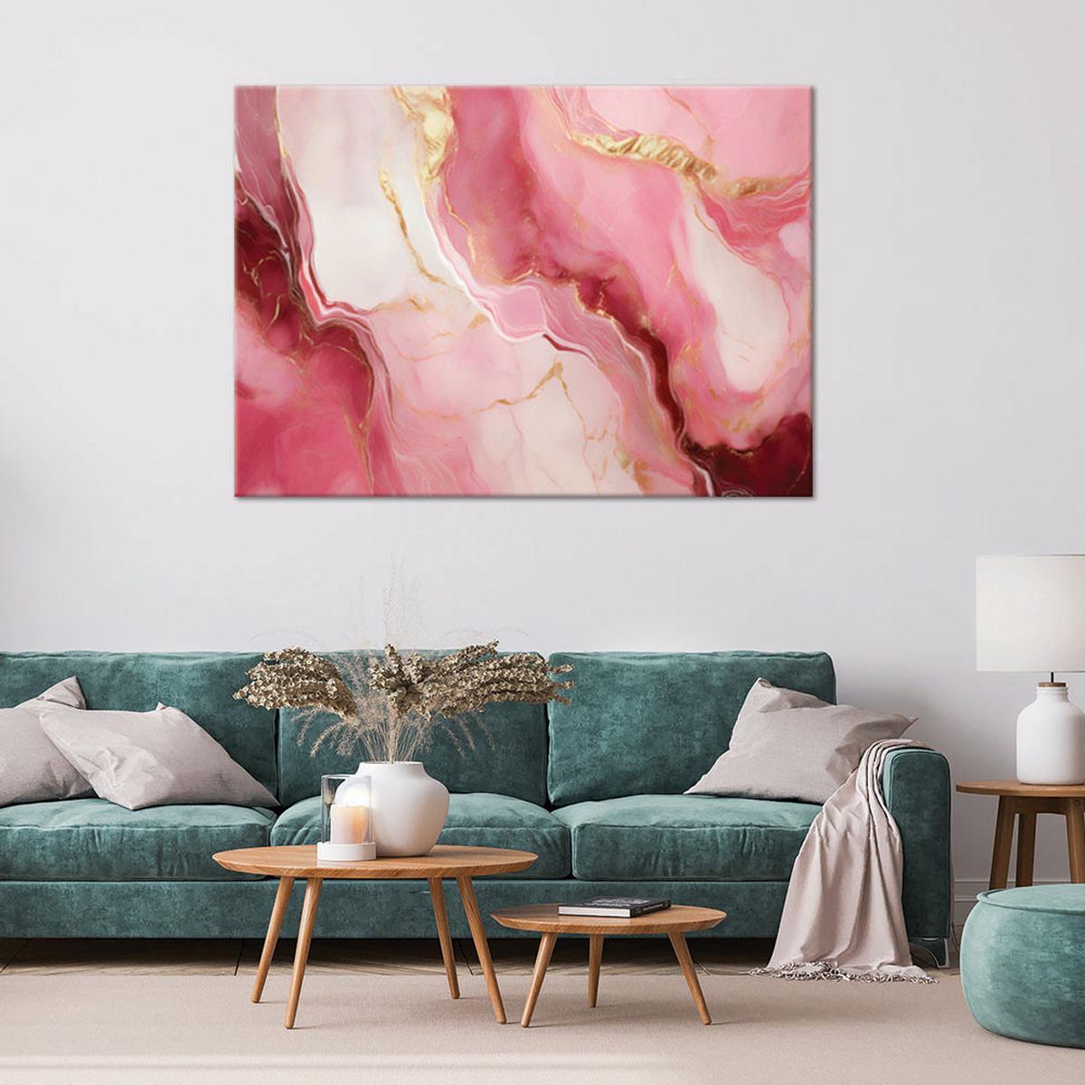 LEINWANDBILD Rosa Marmorstein Goldelemente 60x40cm - Rosa, Textil (60/40cm) - Feeby