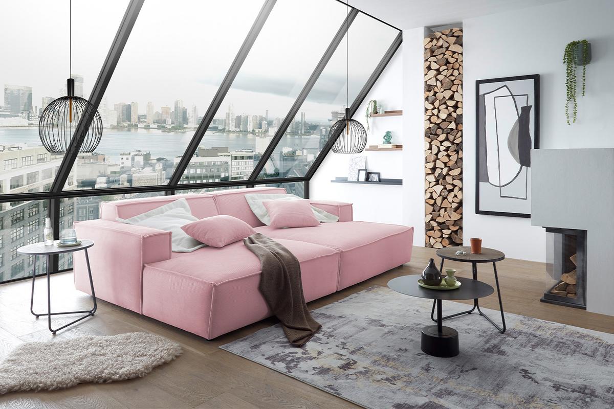 BIG SOFA SAMU Pink Cord - Schwarz/Rosa, Textil (256/72/168cm) - KAWOLA