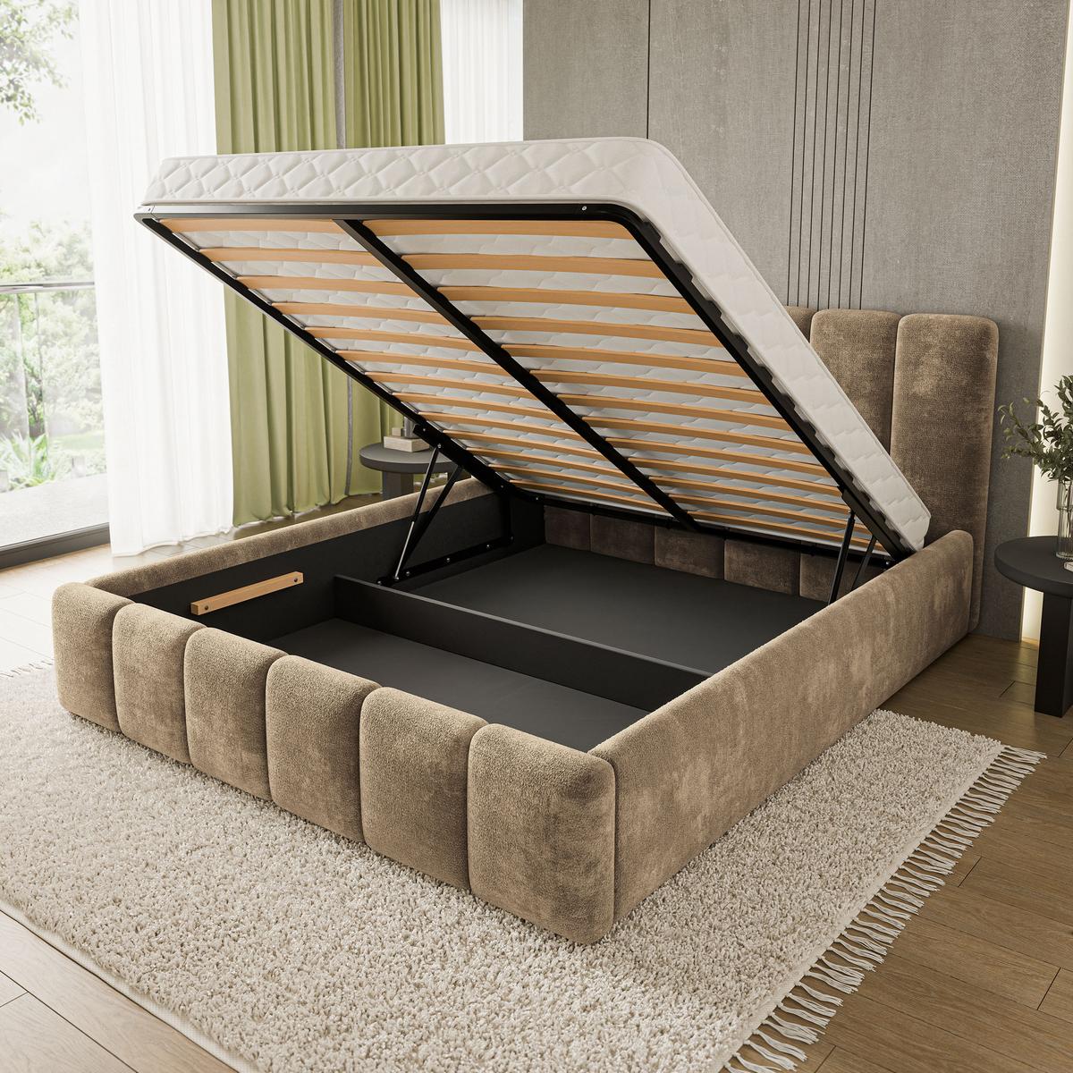 POLSTERBETT ATTORA LM 140x200 cm mit Bettkästen - Beige - Beige, Holz (140/200cm) - MASSENO