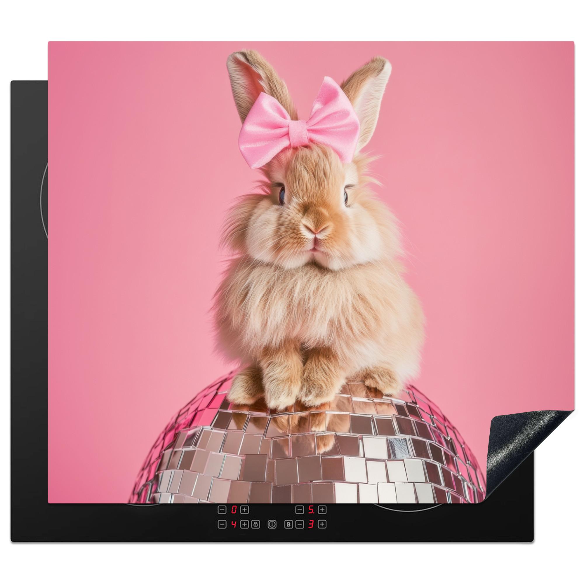 HERDABDECKPLATTE Schleife - Discoball - Kaninchen Abdeckung Ceranfeld 58.3x51.3 cm - Pink, Kunststoff (58.3/51.3/0.2cm) - MuchoWow