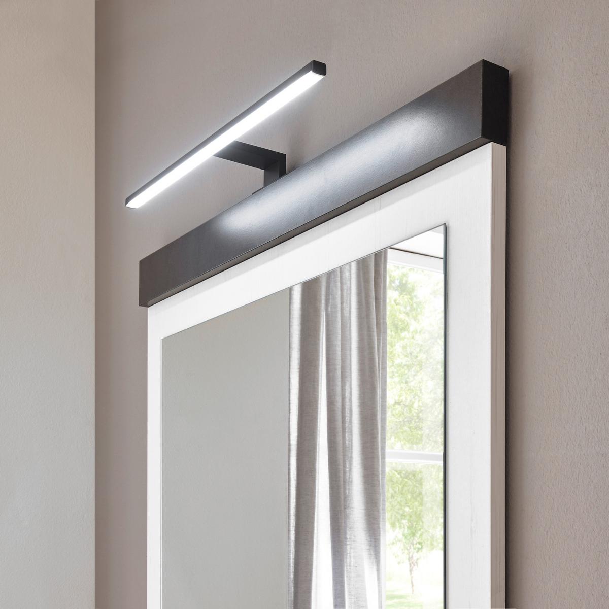 BADMÖBEL-SET 5-teilig weiß Pinie, anthrazit Landhaus, Badkombination mit Waschbecken und Spiegellampe - Anthrazit/Weiß, Holzwerkstoff/Metall (208/210/43cm) - Furn.Design