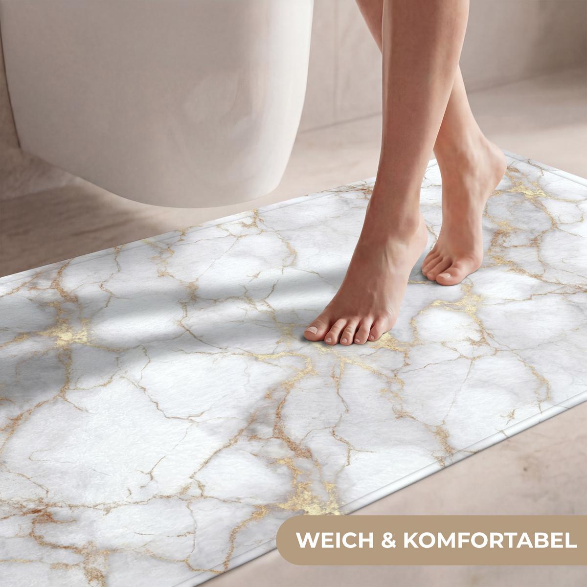 WC-VORLEGER Weiß - Gold - Marmor - Grau WC Teppich 120x60 cm - Weiß, Textil (120/1cm) - OnlyWow