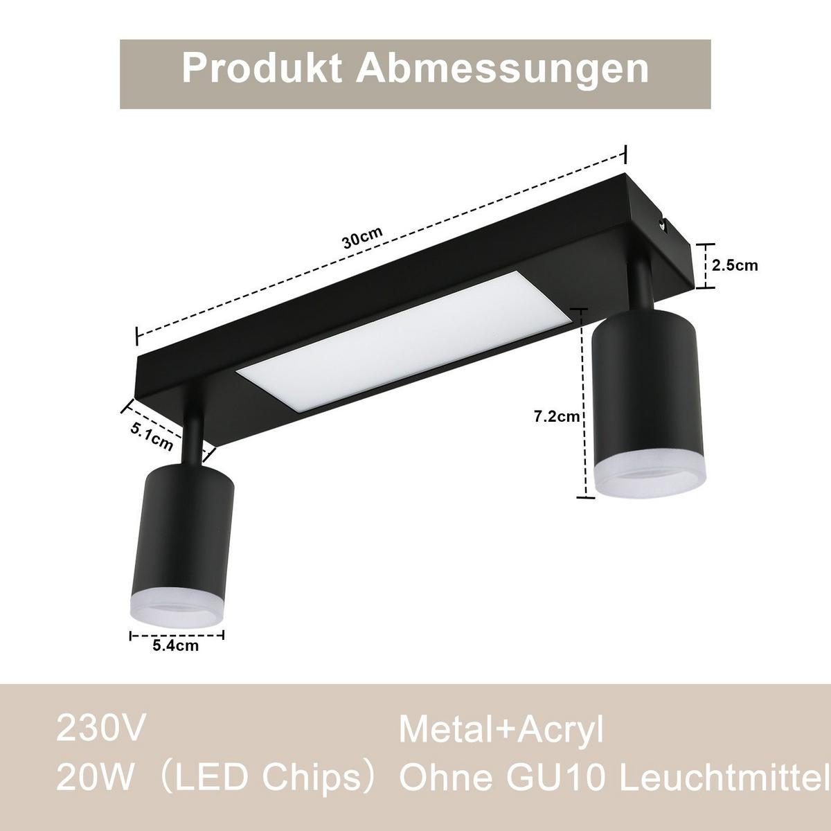 DECKENSTRAHLER Bielefeld 2-flammig 34/8/16.9 cm - Schwarz, Metall (34/8/16.9cm) - Nettlife