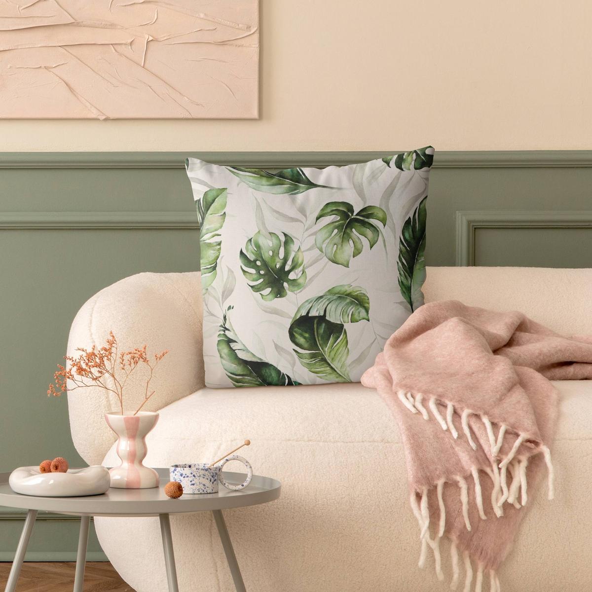 KISSENBEZUG Aquarell Pflanzen Monstera und Palmenblatt 40/40 cm - Grün, Textil (40/40cm) - Bilderwelten