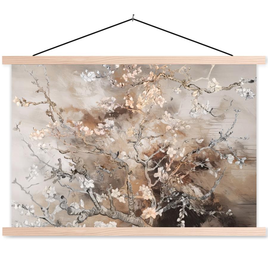 POSTER MIT MAGNETLEISTEN Mandelblüte - Kunst - Van Gogh - Beige - Abstrakt Magnetleiste 120x80 cm - Braun, Textil (120/80/0.15cm) - MuchoWow