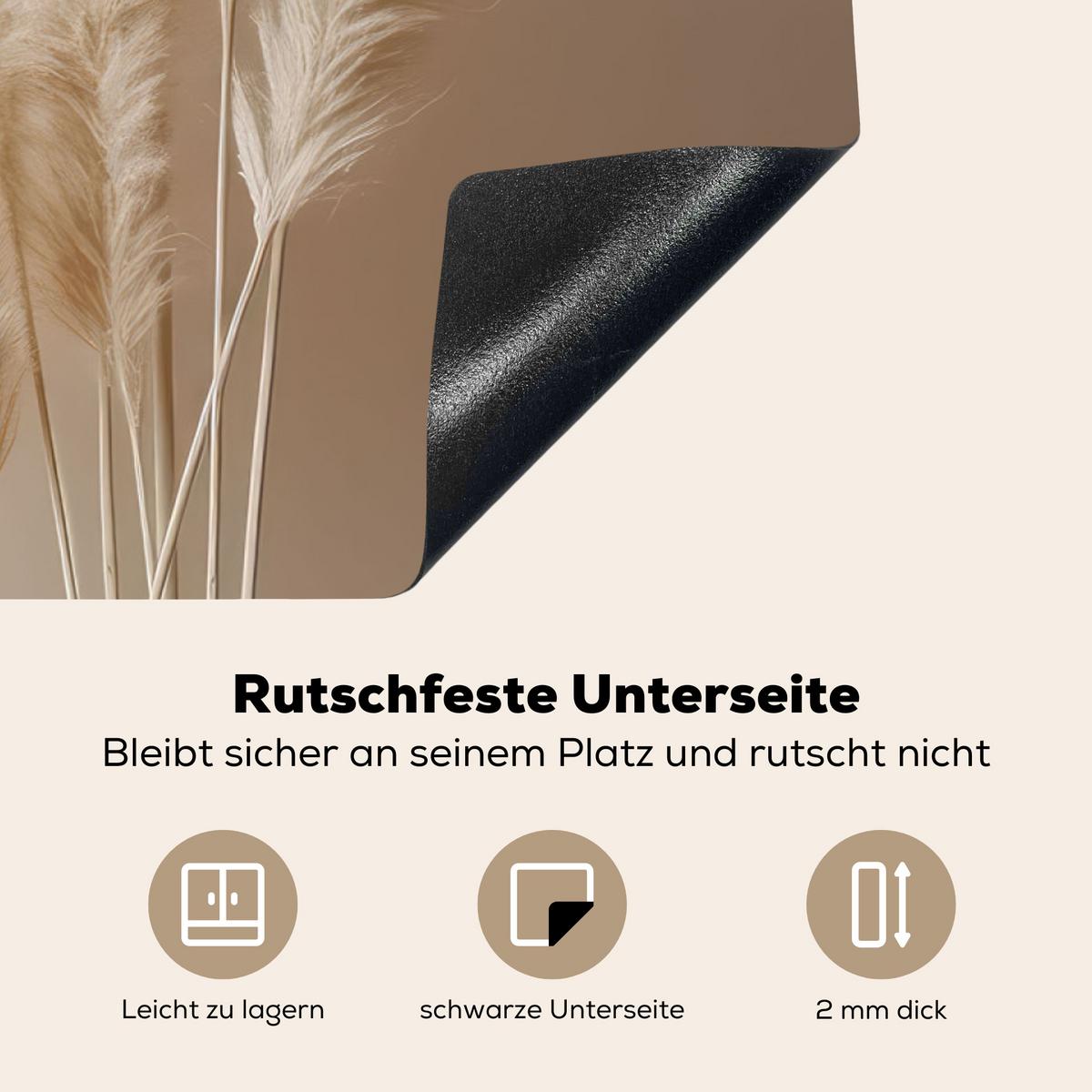 HERDABDECKPLATTE Pampasgras - Federn - Pastell - Weiß Ceranfeldabdeckung 85x52 cm - Creme, Kunststoff (85/52/0.2cm) - MuchoWow