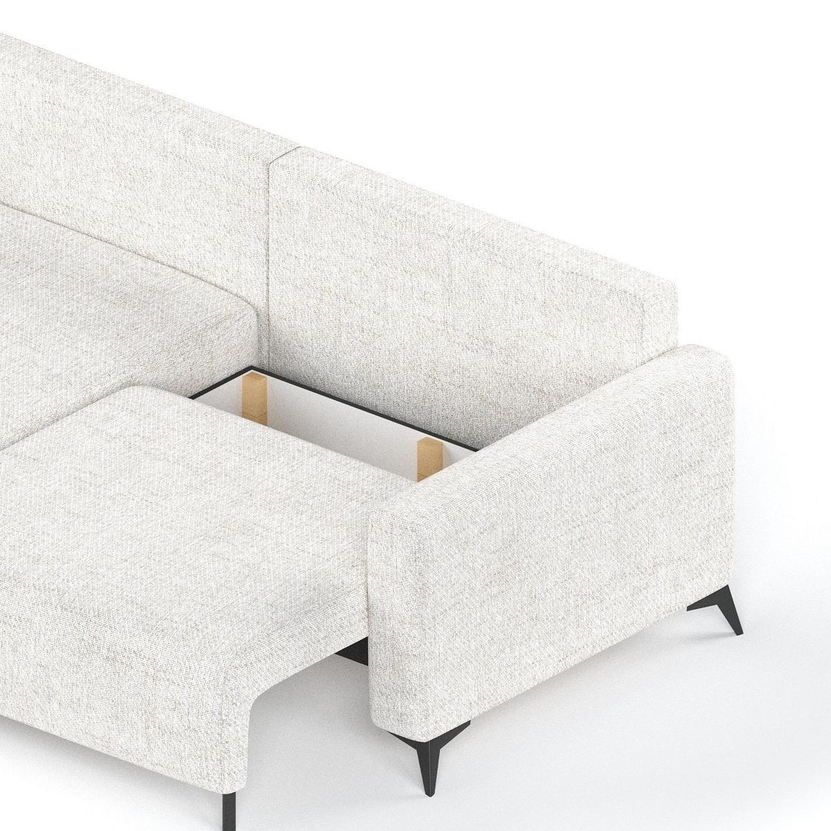 ECKSOFA NUVIO mit Schlaffunktion Creme im Neve Stoff - Creme/Schwarz, Holz/Holzwerkstoff (239/148cm) - AltaBeds