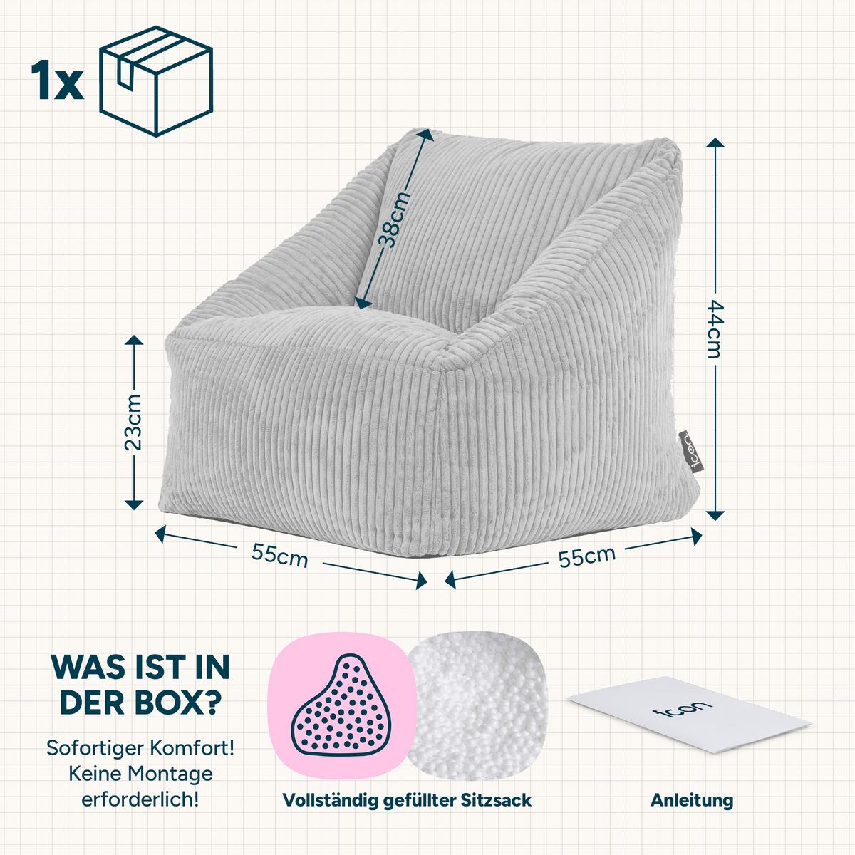 SITZSACK Flauschig für Kinder - Grau, Textil (55/44/55cm) - icon