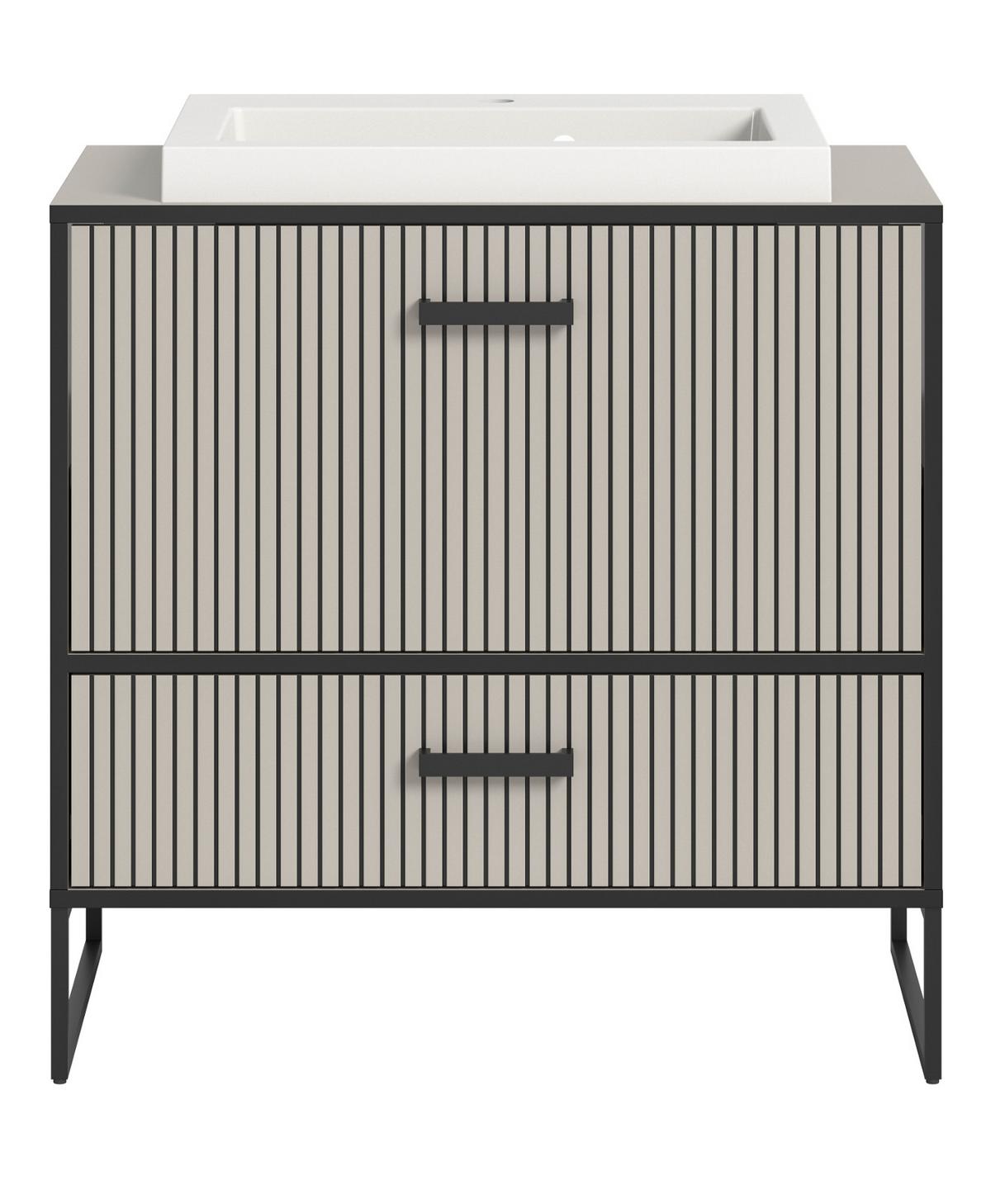 WASCHTISCHKOMBI Waschbeckenunterschrank mit Waschbecken, Sand Schwarz, Soft-Close - Sandfarben/Schwarz, Keramik/Holzwerkstoff (80/84/48cm) - Inn.Furn