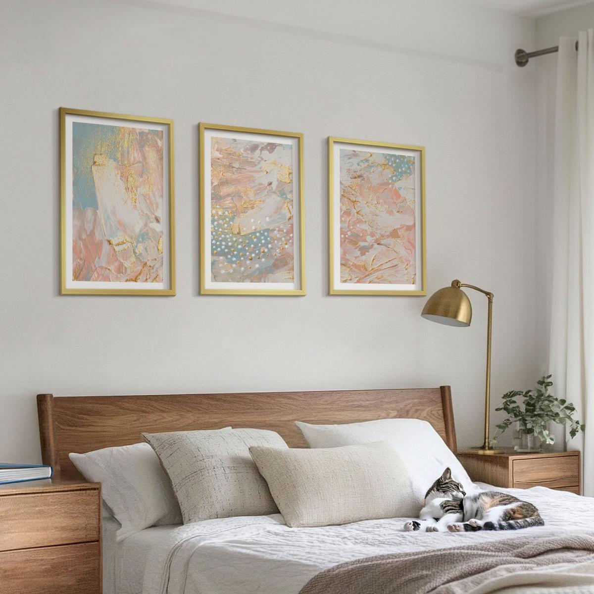 BILDER SET 3er Set - 40x60 cm Goldrahmen - Abstrakte Pastellmuster - Goldfarben, Kunststoff (40/60cm) - TULUP