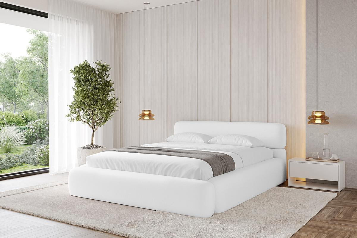 POLSTERBETT mit Bettkasten und Lattenrost, Bett mit Matratze H3/H4 - ENORA-V1 180x200 Weiß Kunstleder - Weiß Hochglanz, Holzwerkstoff/Textil (180/200cm) - ALTDECOR