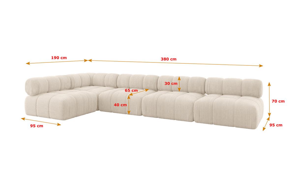 ECKSOFA modulares Sofa Samaro-L3 - 380x190x70 cm Beige Cord - Beige, Holzwerkstoff/Textil (380/190cm) - ALTDECOR