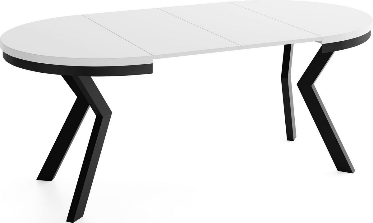 ESSTISCH Savio Neo rund ausziehbar verlängerbar, Weiß 90-190/90/77 cm - Schwarz/Weiß, Holz/Holzwerkstoff (90/190/77cm) - WFL GROUP