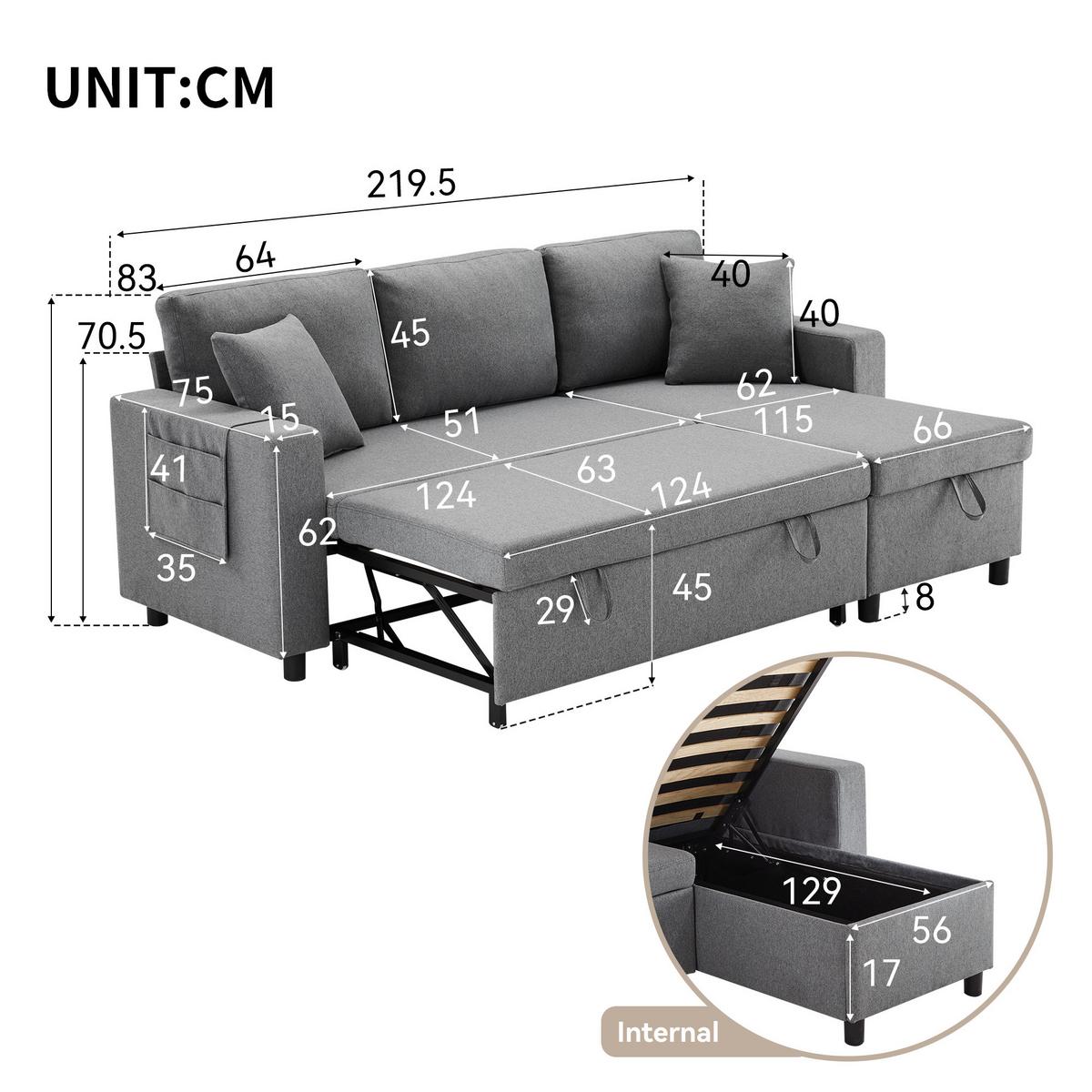 SCHLAFSOFA Modernes 3-Sitzer mit Stoffbezug, Dunkelgrau – Komfortabel, platzsparend, langlebig, 210 x 90 x 85 cm - Grau, Holzwerkstoff/Textil (219/83/143cm) - Urban Meuble