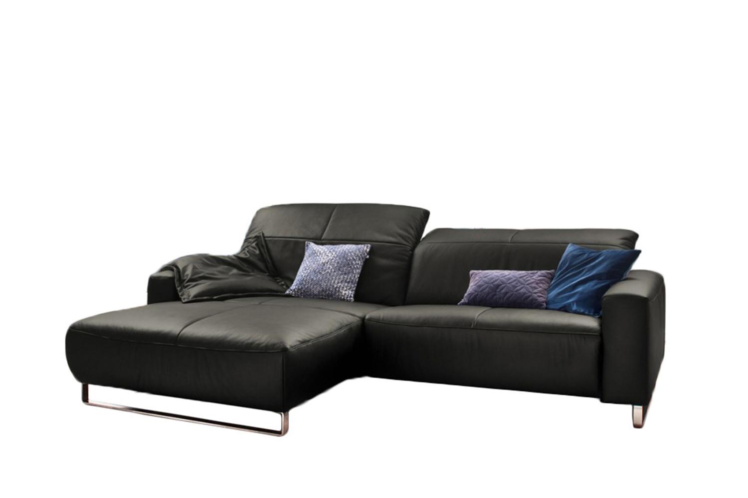 ECKSOFA YORK Granit Leder - Dunkelgrau/Silberfarben, Leder (284/180cm) - KAWOLA