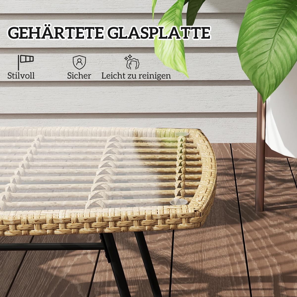 GARTENTISCH 90 x 50 x 45 cm, UV-beständig Beistelltisch Naturholz - Naturfarben, Metall (90/50/45cm) - Outsunny