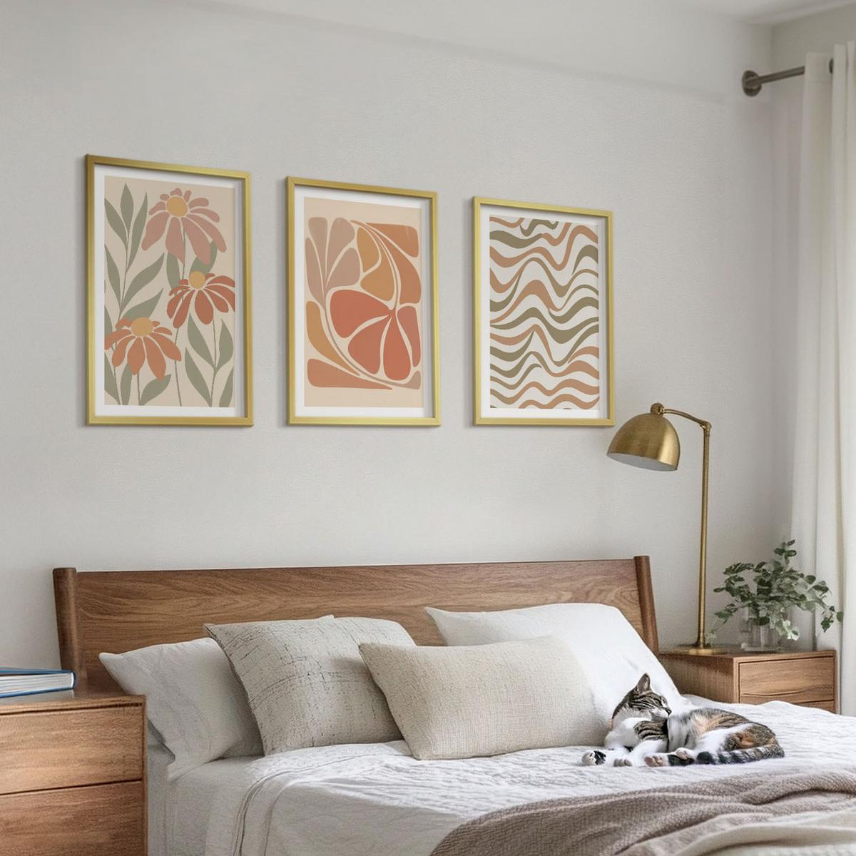 BILDER SET 3er Set - 40x60 cm Goldrahmen - Abstrakte Pastellblumen - Goldfarben, Kunststoff (40/60cm) - TULUP
