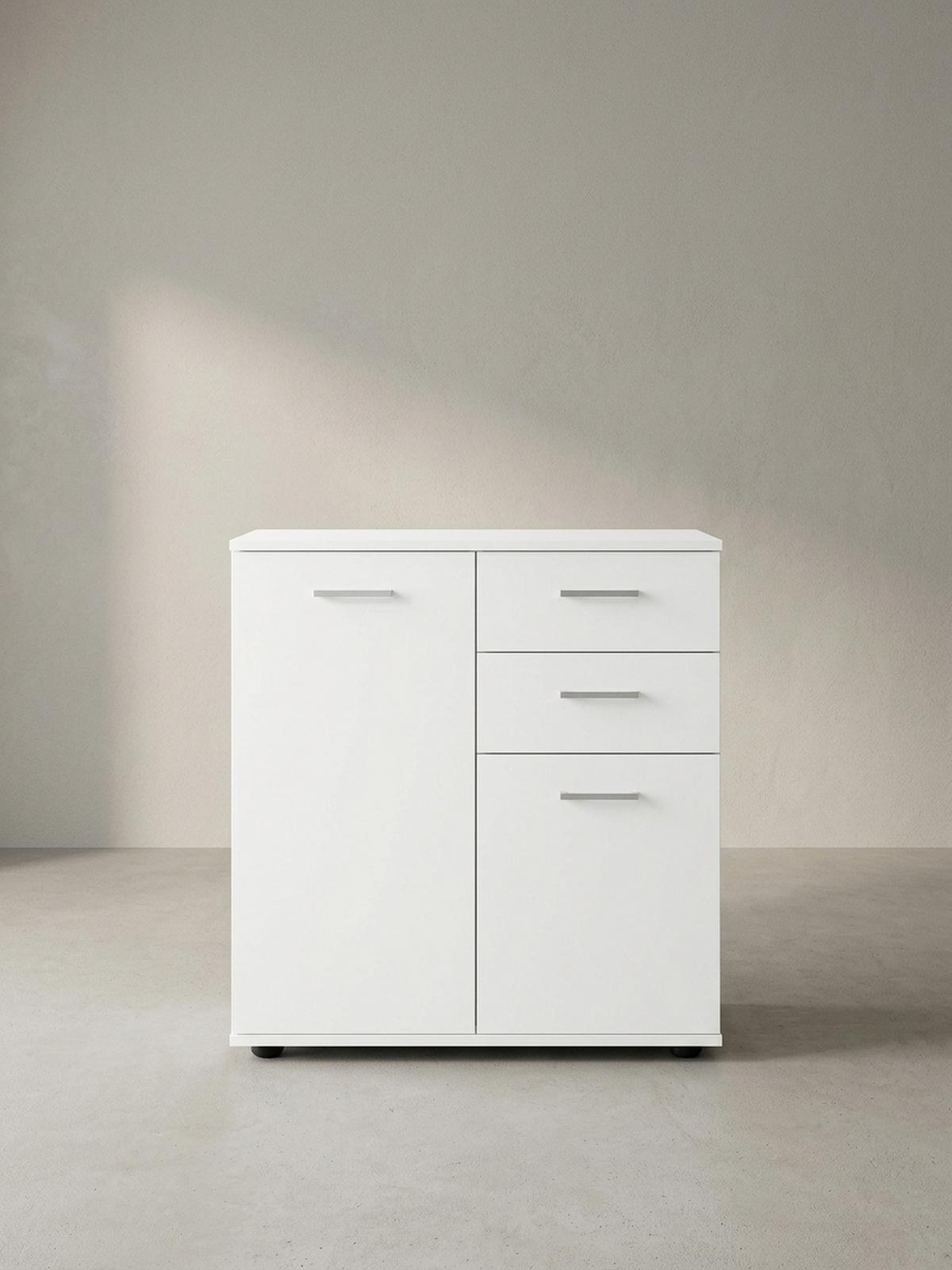 KOMMODE – Weiß, 2 Türen, 2 Schubladen, kratzfest, melaminbeschichtet - Weiß, Holz/Kunststoff (71/78/36cm) - KADIMA DESIGN