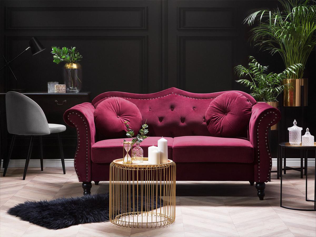 2-SITZER-SOFA Samtstoff Dunkelrot Skien - Dunkelrot, Textil (165/91/83cm) - Beliani