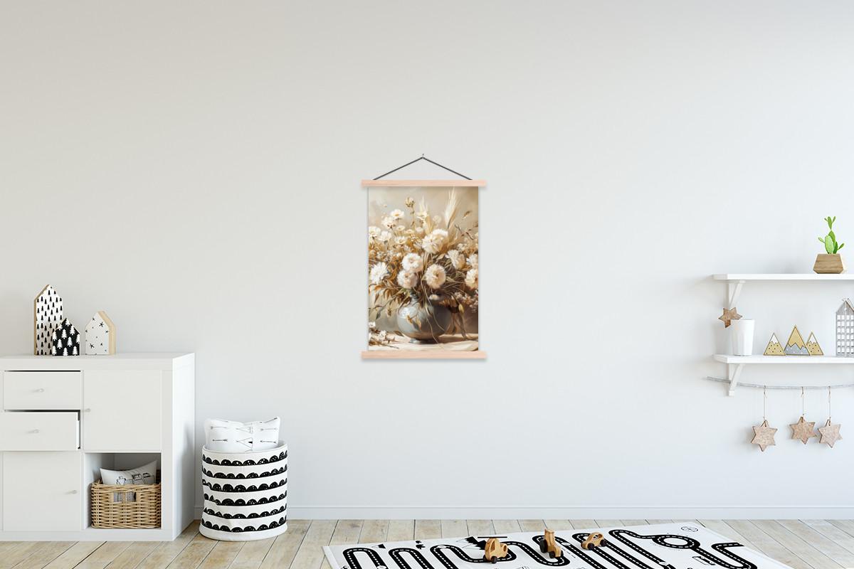 POSTER MIT MAGNETLEISTEN Blumen - Vase - Stilleben - Beige Wandbild Schlafzimmer 60x90 cm - Creme, Textil (60/90/0.15cm) - MuchoWow