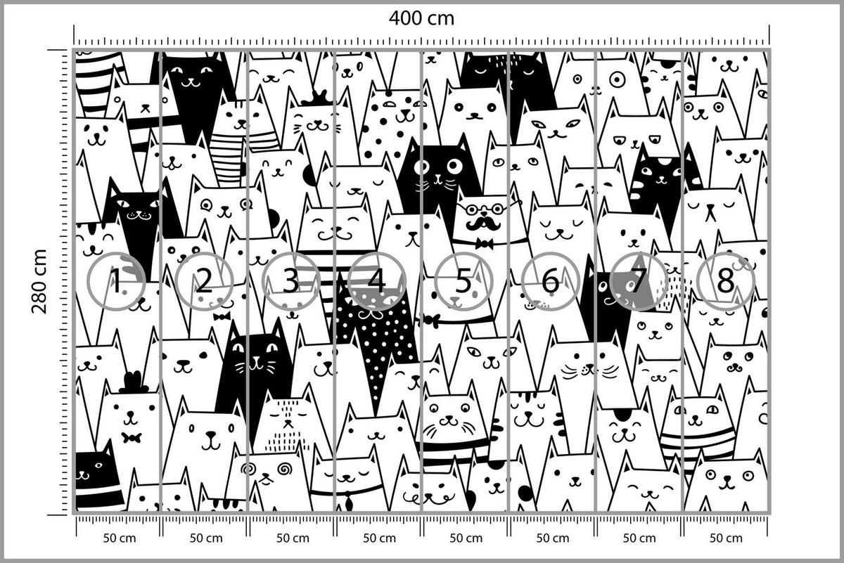 FOTOTAPETE für Kinderzimmer Schwarze Weiße Comic Katzen 400x280 - Schwarz/Weiß, Papier (400/280cm) - Muralo