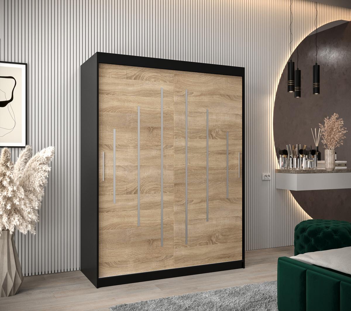 SCHWEBETÜRENSCHRANK 200/150/62 2-türig - Silberfarben/Schwarz, Holz/Kunststoff (150/200/62cm) - Abiks Möbel