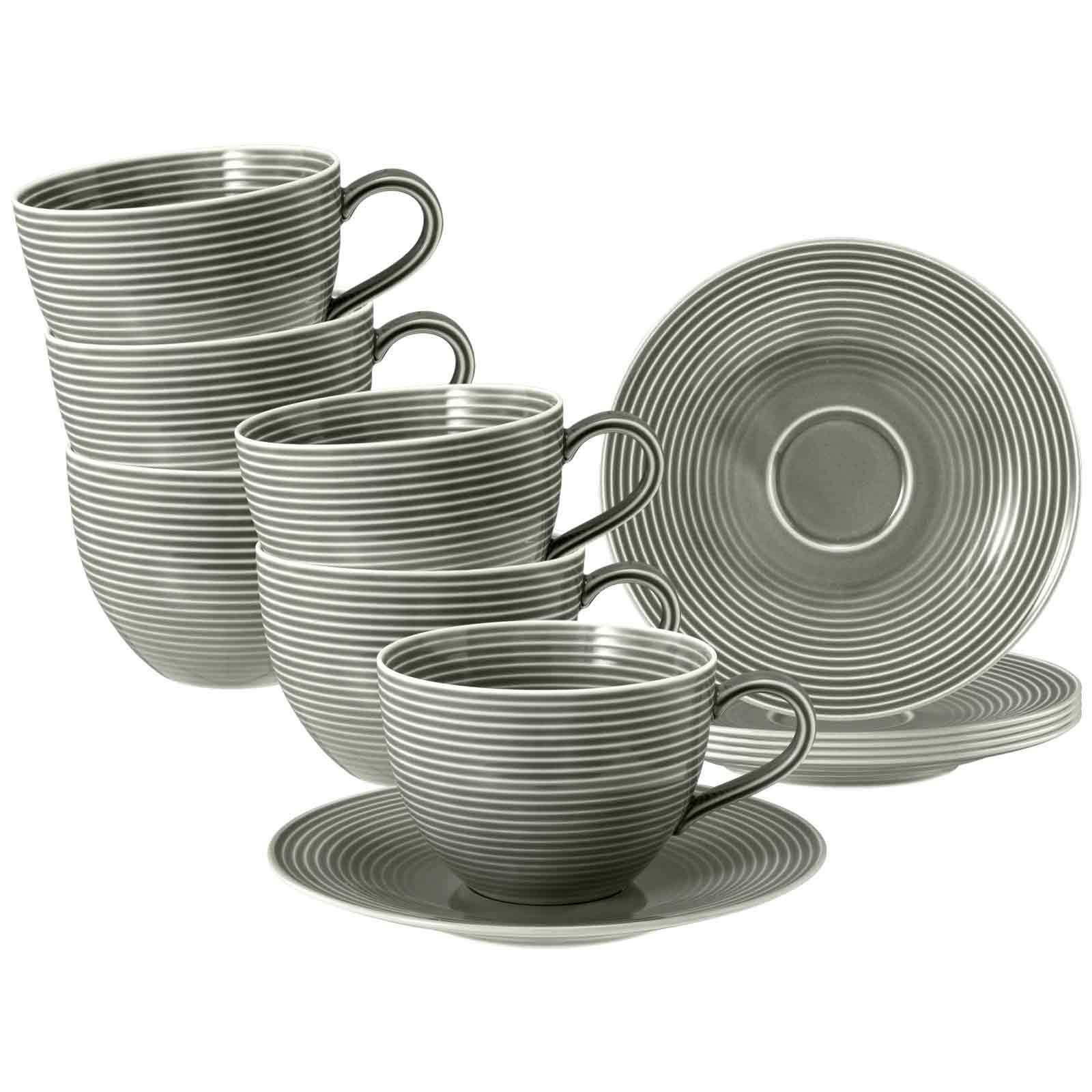 MILCHKAFFEETASSEN MIT UNTERTASSEN Beat Color Glaze Perlgrau 350 ml 6er Set - Grau, Keramik (16.7/9.3/16.7cm) - Seltmann Weiden