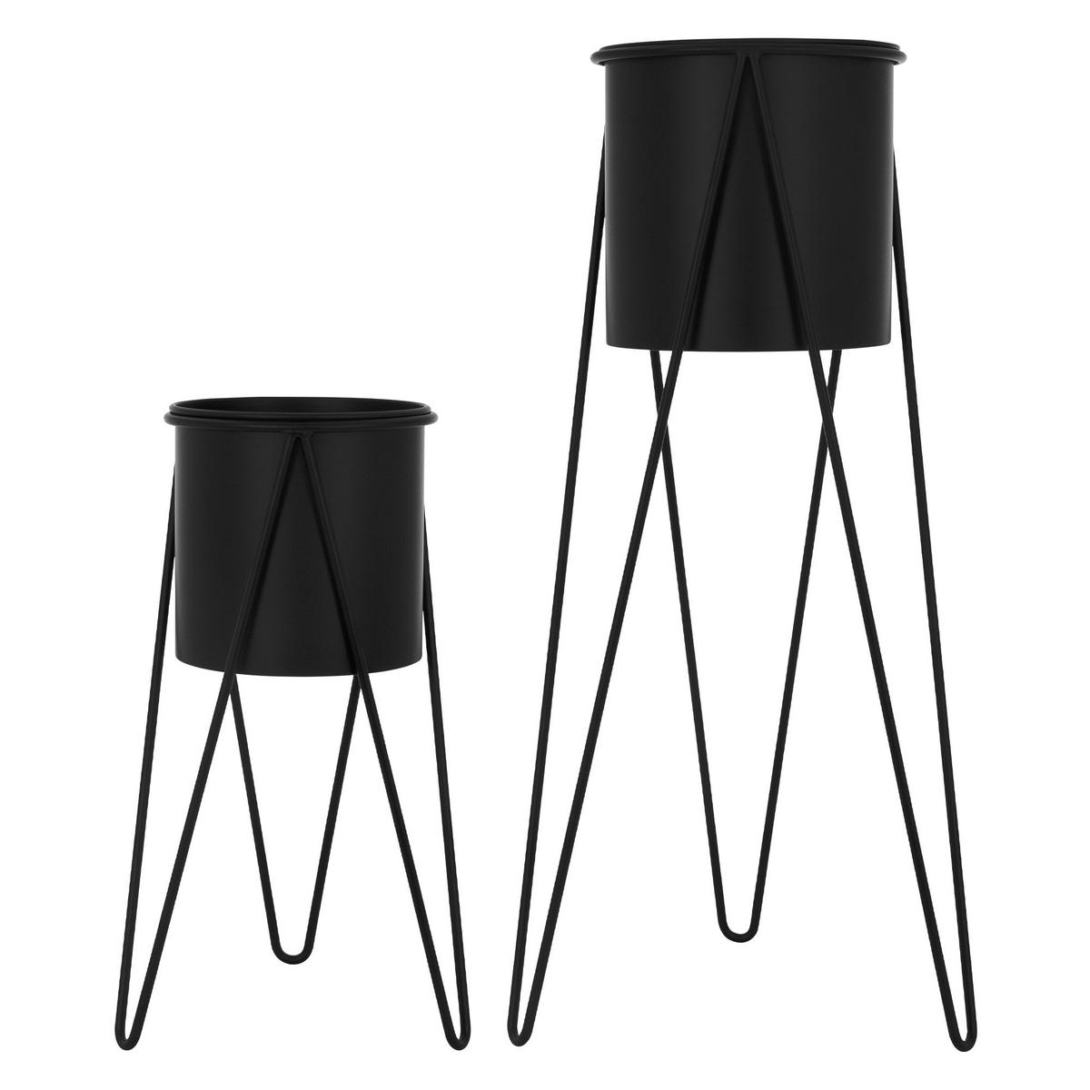 BLUMENSTÄNDER 2er Set Schwarz 27x27x48,5 cm/35,5x34x75 cm aus Stahl - Schwarz, Metall (35.5/34/57cm) - ML-DESIGN