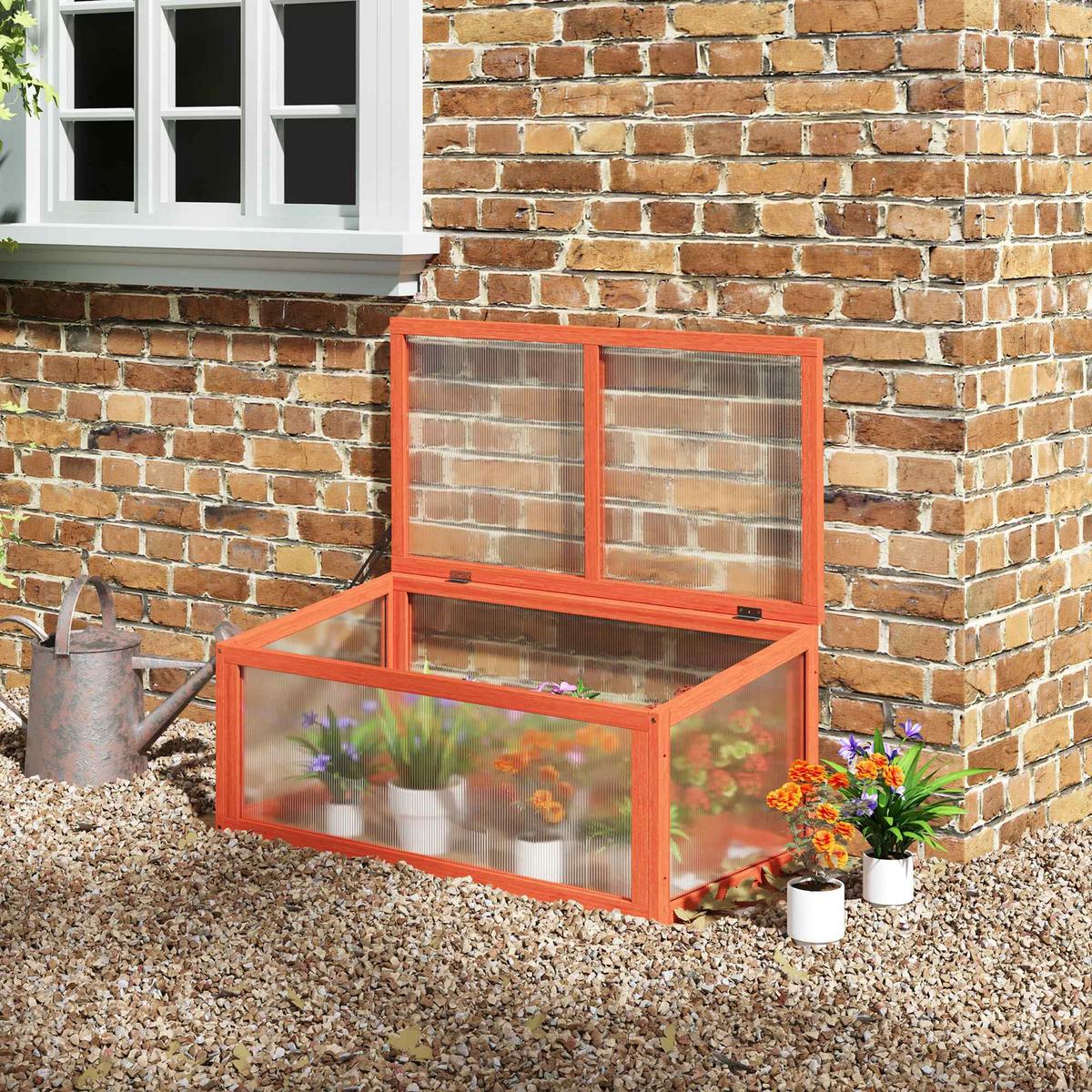 GEWÄCHSHAUS Pflanzenbeet mit Abdeckung, Tannenholz, Polycarbonat, Orange - Orange, Holz (46/40/90cm) - Outsunny