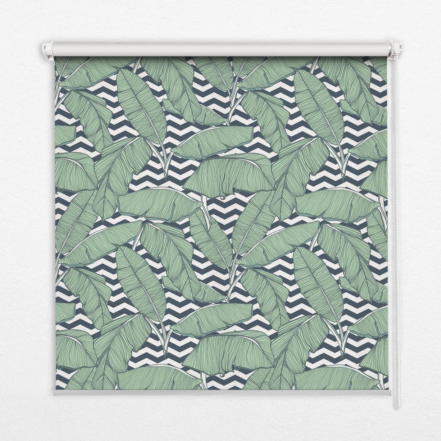 INNENROLLO - Fensterrollo - Rollo - 90x140 cm - Palmenblätter auf schwarz-weißem Hintergrund - Grün, Kunststoff (90/140/0.5cm) - TULUP