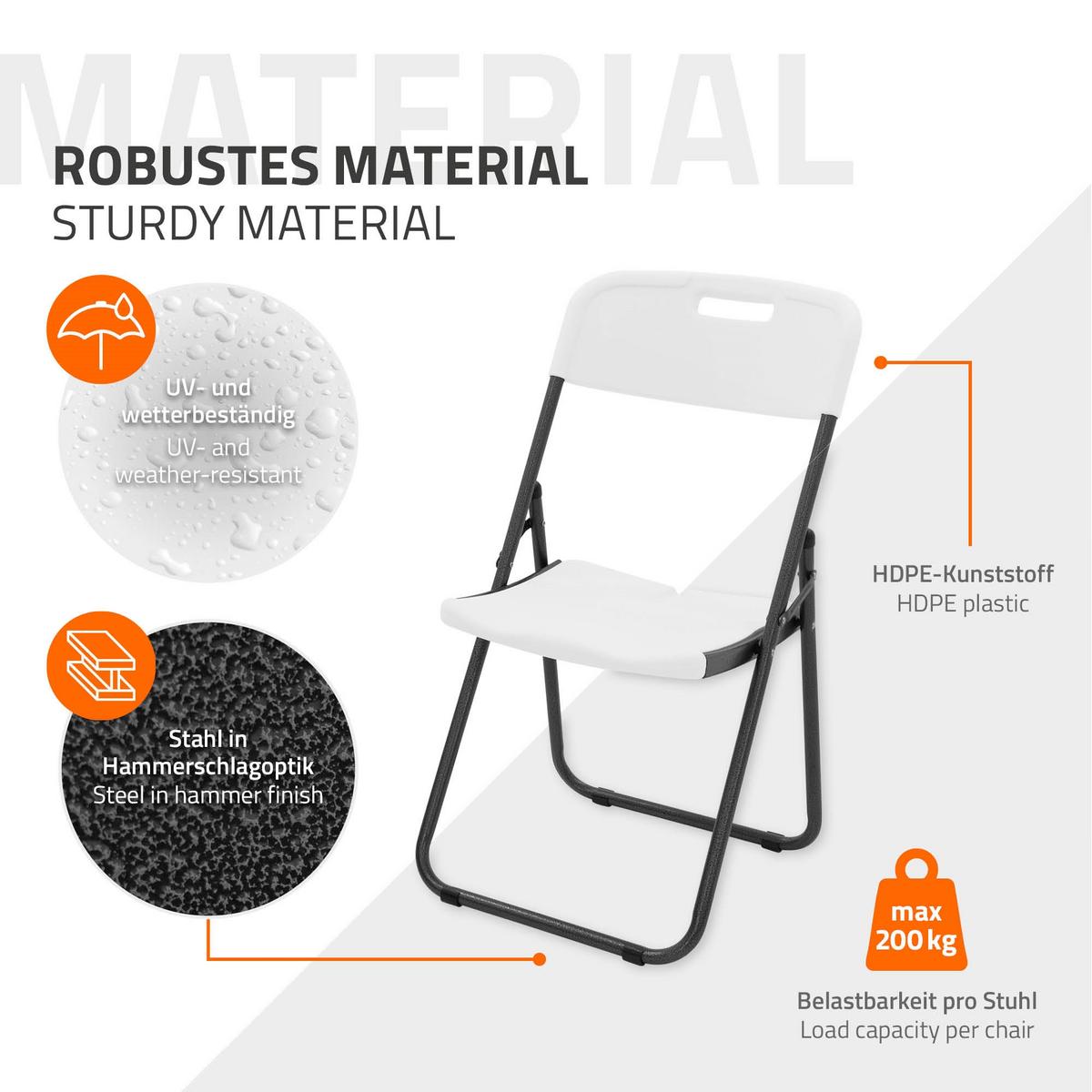 KLAPPSTUHL 4er Set Weiß Kunststoff Metall - Dunkelgrau/Anthrazit, Metall (54.5/85.5/46cm) - ECD-Germany