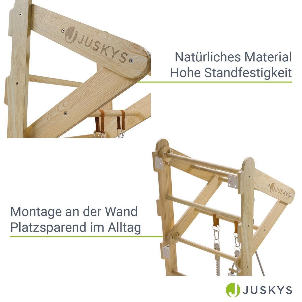 SPROSSENWAND für Kinder mit Turnringen - Naturfarben, Holz (62/57cm) - Juskys