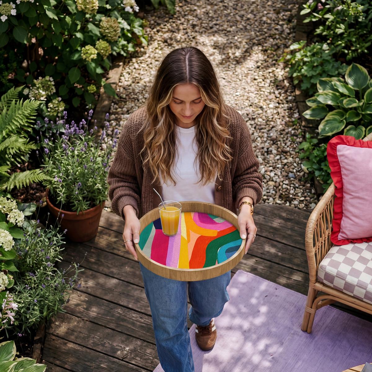 TABLETT Abstrakt - Bunt - Wellen - Linien 40x40 cm - Multicolor, Holz (40/5/5cm) - OnlyWow