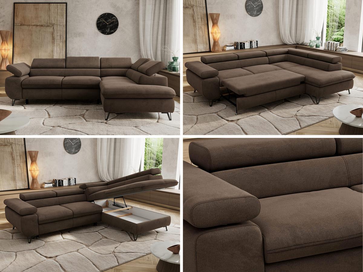 ECKSOFA PABLO L Braun Velvet - Rechts Seite - Schwarz/Braun, Textil/Metall (273/208cm) - MKS