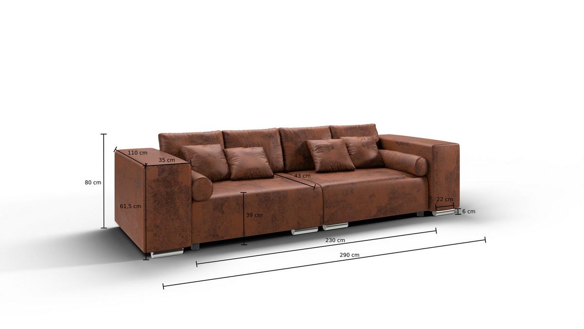 BIGSOFA Rico Braun Microfaser Vintageoptik - Schwarz/Braun, Kunststoff/Textil (290/80/110cm) - S-Style