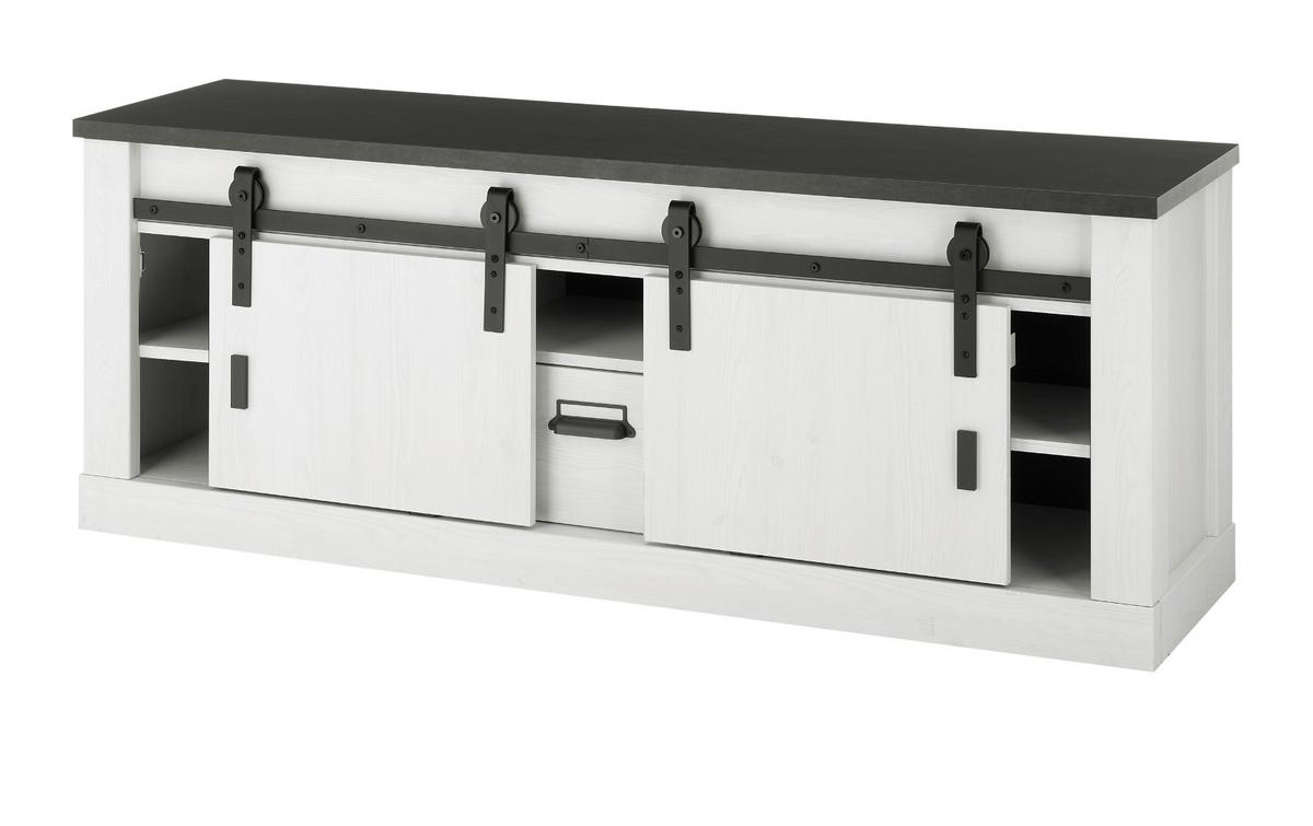 TV-LOWBOARD weiß Pinie, anthrazit, Landhaus, TV Unterteil Komforthöhe 162 x 61 cm - Anthrazit/Weiß, Holzwerkstoff/Metall (162/61/43cm) - Furn.Design