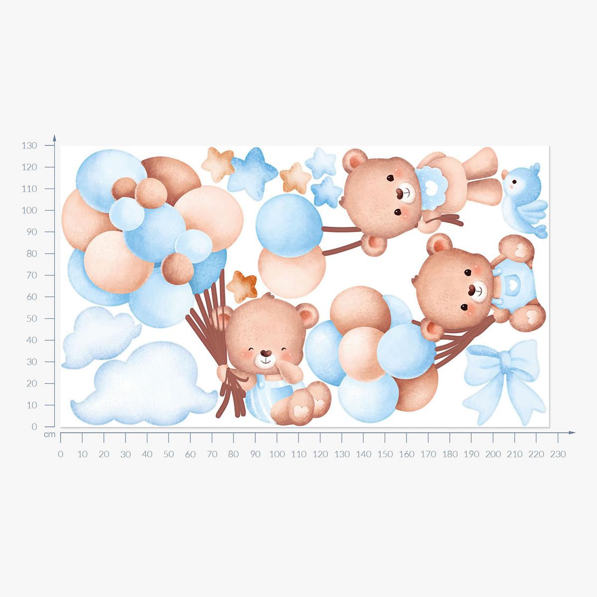 WANDAUFKLEBER 130x226cm - Teddybären mit Luftballons - Multicolor, Kunststoff (130/226/0.1cm) - Wallfluent