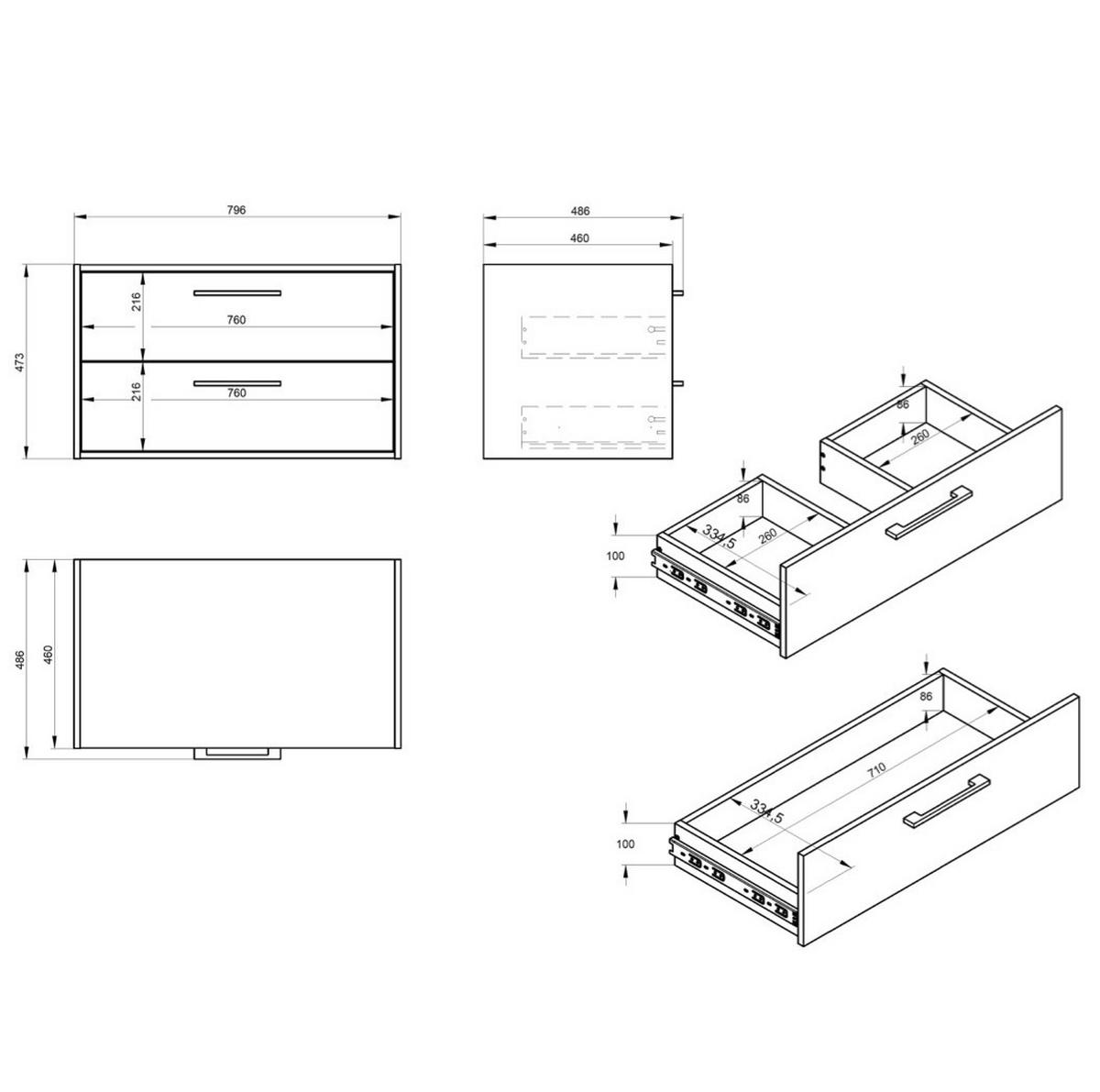 WASCHBECKENUNTERSCHRANK Florence 2 Schubladen Cashmere - 80 x 46 x 46 cm - Kaschmir, Holz (80/46/46cm) - Badplaats