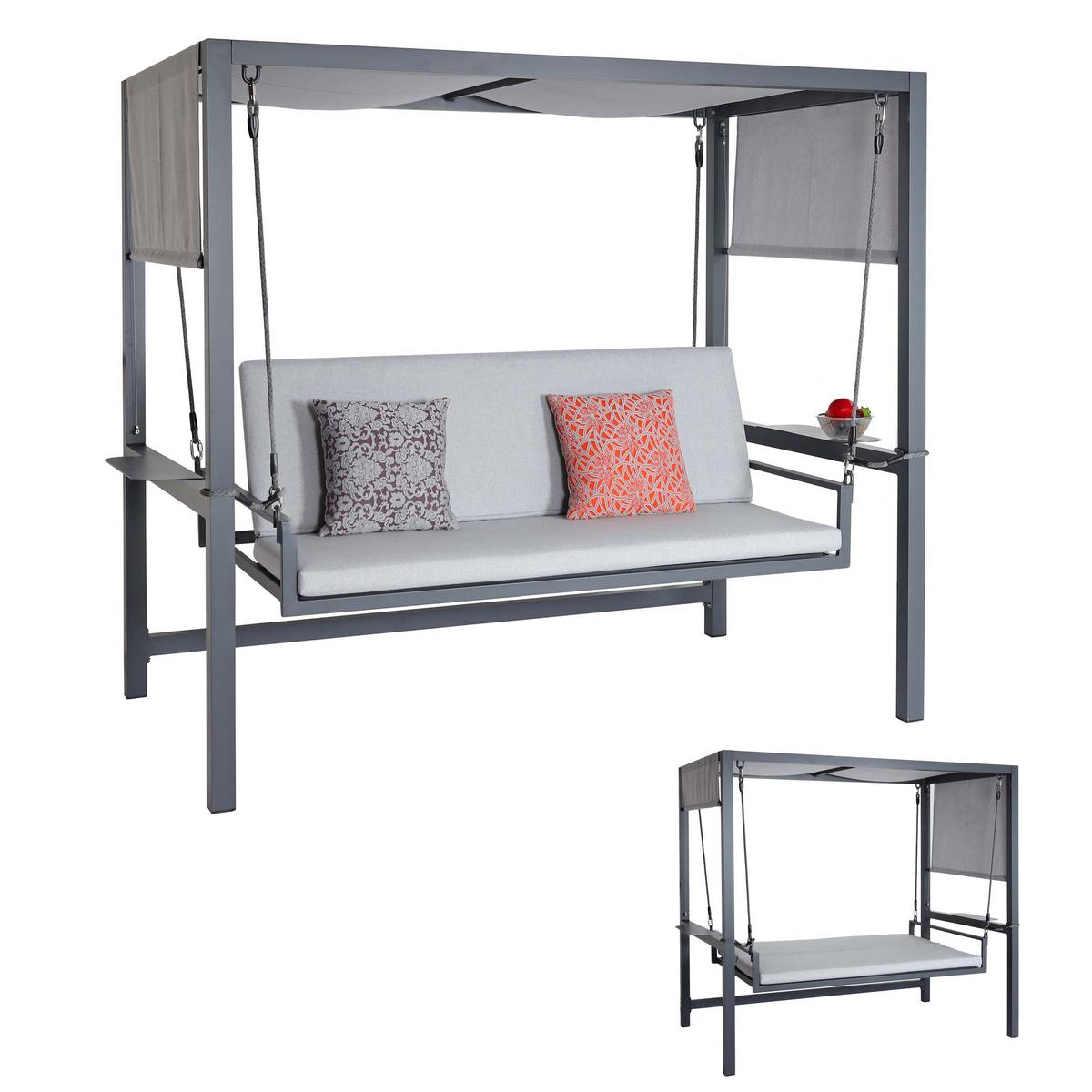 ALU-HOLLYWOODSCHAUKEL Anthrazit, Grau - Anthrazit/Grau, Metall (221/195/131cm) - MCW