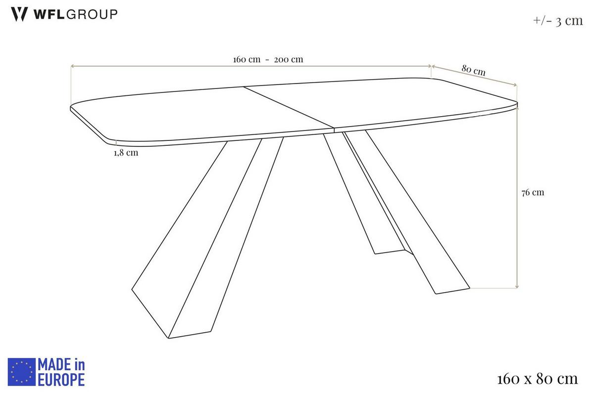 ESSTISCH Monte Weiß rechteckig ausziehbar, Lancelot Eiche 160-200/80/76 cm - Eichefarben/Weiß, Holzwerkstoff/Metall (80/198/76cm) - WFL GROUP