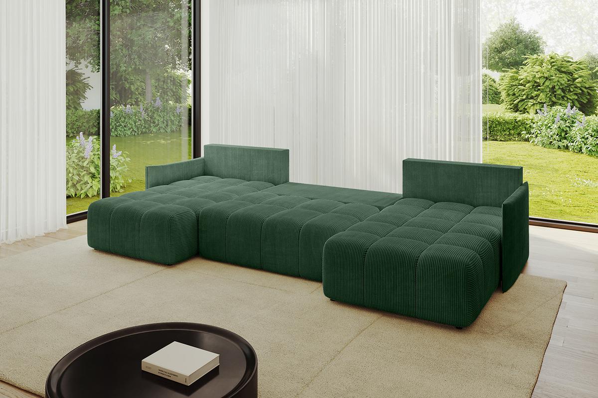 WOHNLANDSCHAFT LONLI-U 355x189x68 Grün Cord - Grün, Holzwerkstoff/Kunststoff (355/68/189cm) - ALTDECOR