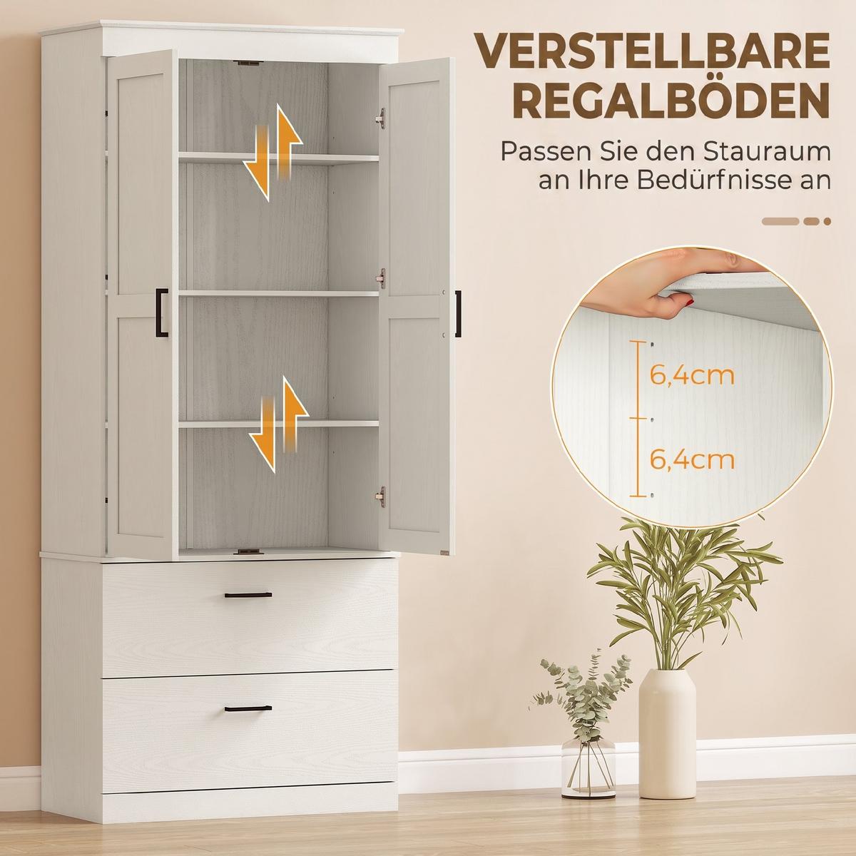 KÜCHENSCHRANK Spanplatte Cremeweiß - Creme/Schwarz, Holzwerkstoff/Kunststoff (39/178/75cm) - HOMCOM