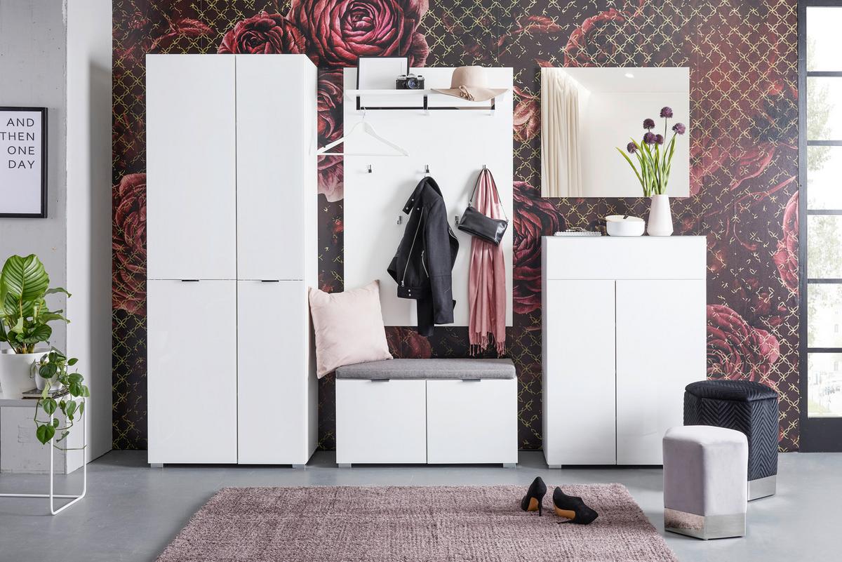 Dulap pentru pantofi Q-Bic - alb, Modern, sticlă/material pe bază de lemn (74/114/37cm) - Premium Living
