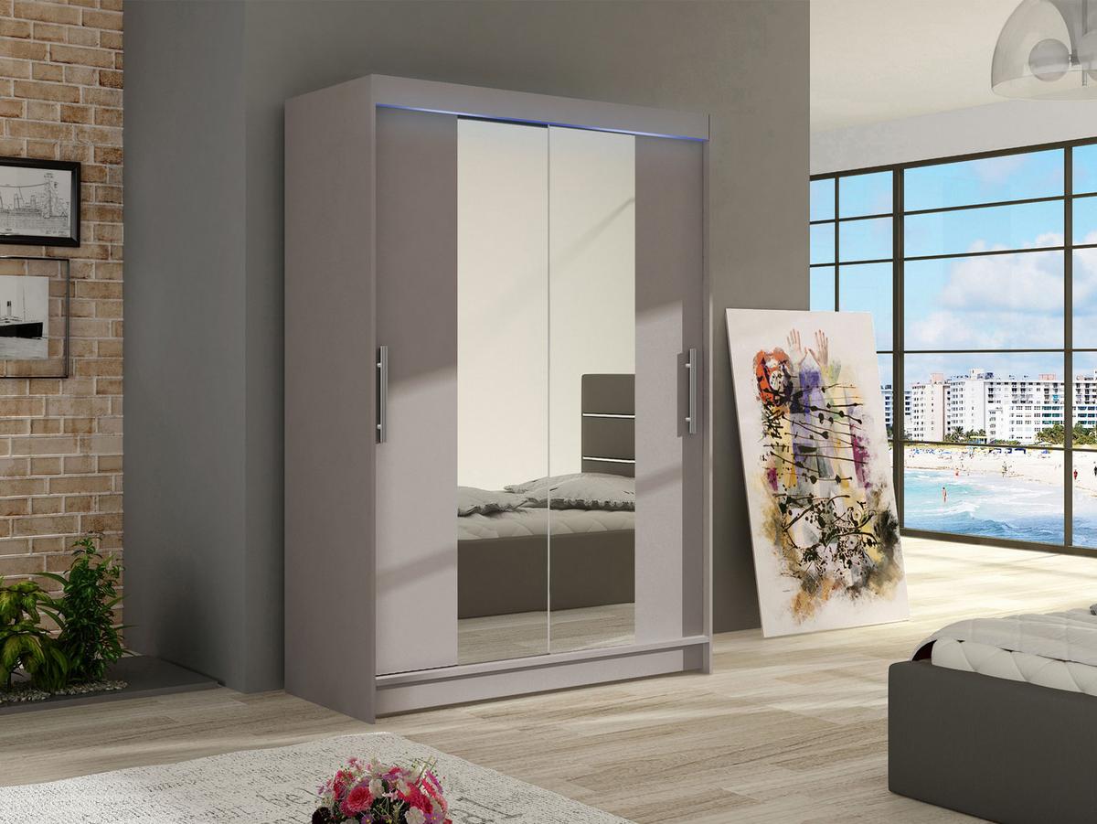KLEIDERSCHRANK Miami II, mit RGB LED Beleuchtung - Kaschmir/Silberfarben, Holzwerkstoff/Kunststoff (120/200/58cm) - MIRJAN24