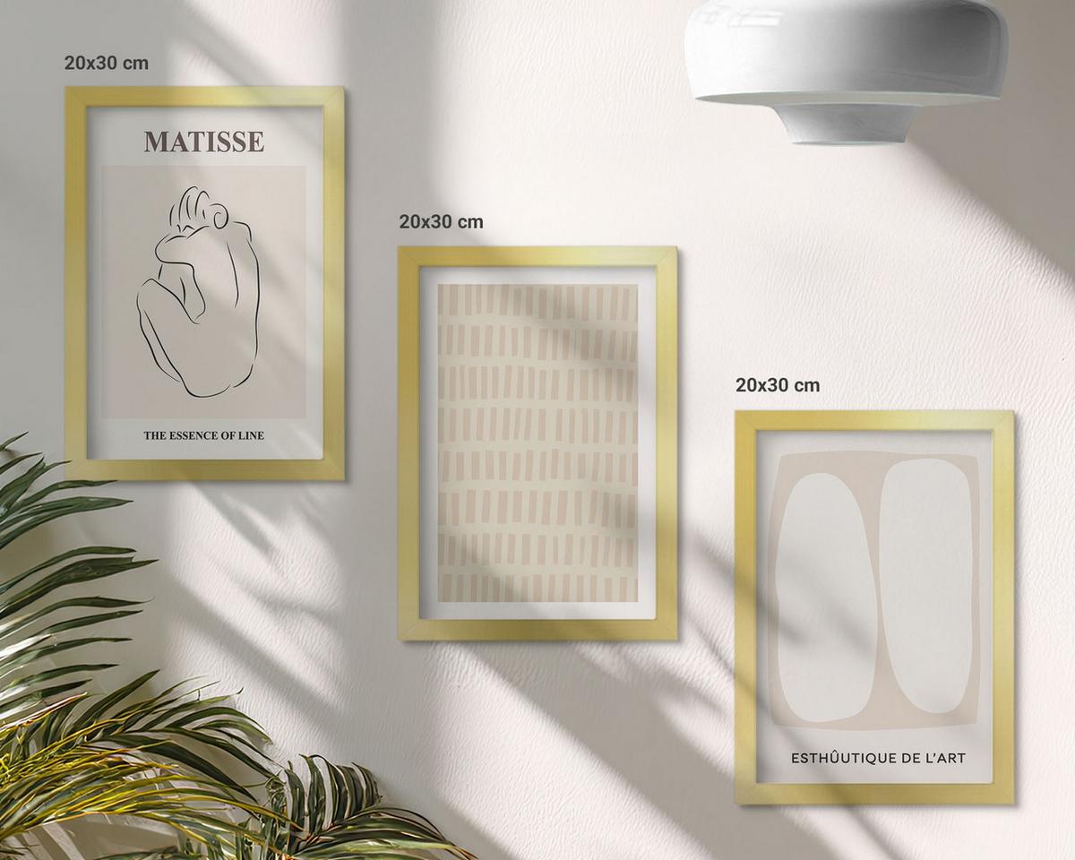 BILDER SET 3er Set - 20x30 cm Goldrahmen - Linien, Formen, Beige, Weiß - Goldfarben, Kunststoff (20/30cm) - TULUP
